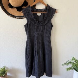 Anthropologie Moulinette Soeurs Silk Blend Gray Dot Ruffle Sleeveless Dress